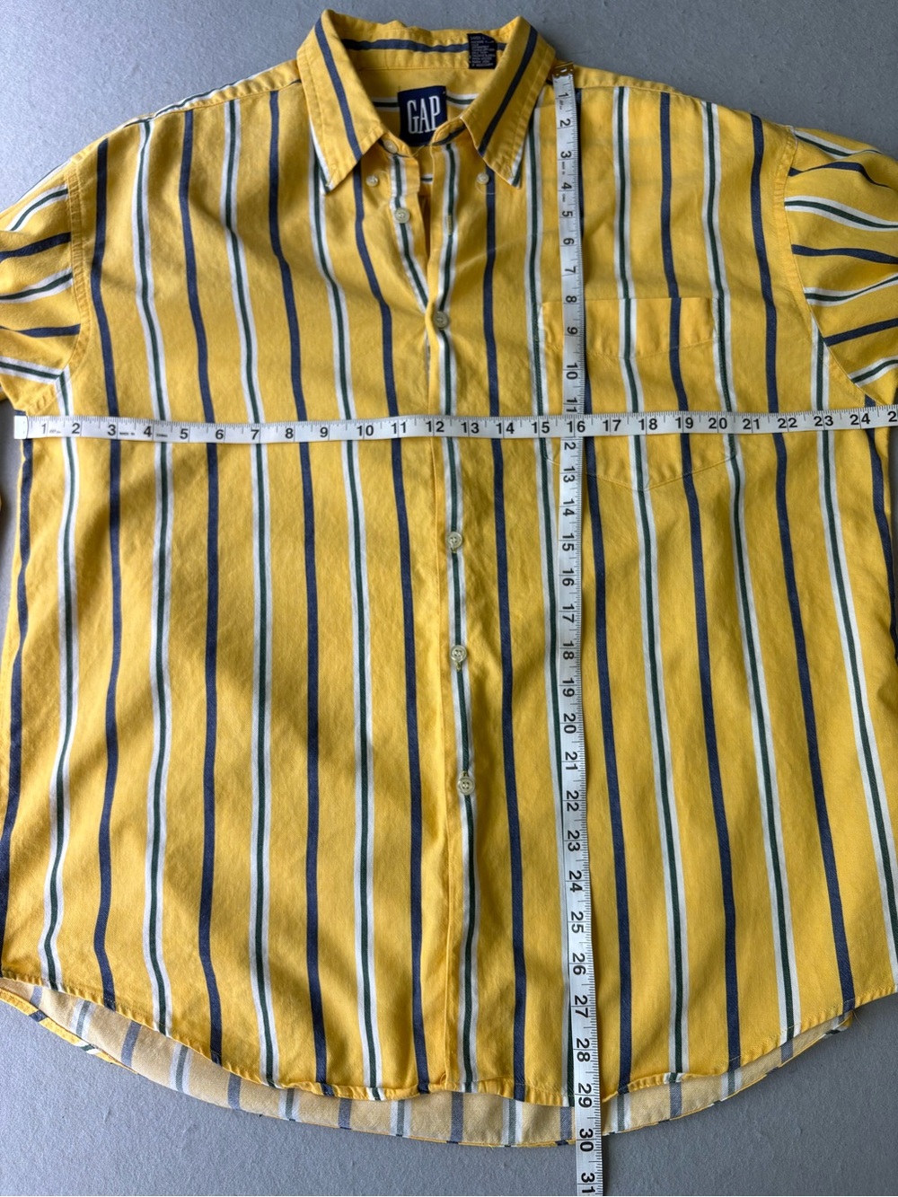 Vintage 90s GAP Yellow Striped Long-Sleeve Button-Down Shirt Y2K Sz XL - Picture 5 of 7